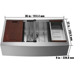 farmhouse kitchen sink, 304 stainless steel drop in sinks, top mount single bowl basin with ledge & accessories, household dishwasher sinks for workstation, prep kitchen, and bar sink, 36 inch