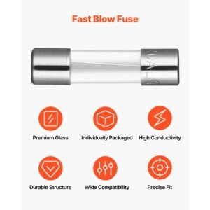 fast blow glass fuses assortment kit, 120 pcs 125 volt, 5 x 20 mm 1a 2a 3a 4a 5a 8a 10a, 3.6 x 10 mm 2.5a 3a 5a tube fuses, suitable for electrical boxes, led strips, electronics, appliances