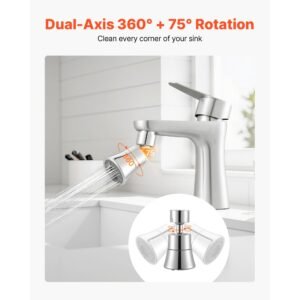 faucet aerator, 360° swivel kitchen sink aerator, 5 function 5 flow sink sprayer attachment, bathroom faucet extender head replacement for 15/16 inch female thread with adapter & 55/64 inch male