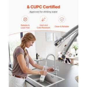faucet hose connector, 16 inch length, 3/8 inch comp x 1/2 inch fip 10 pack braided stainless steel faucet supply line, faucet hose connects kitchen bathroom sink to water supply, certified safe