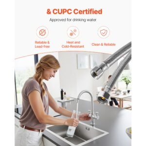 faucet hose connector, 24 inch length, 3/8 inch comp x 1/2 inch fip 2 pack braided stainless steel faucet supply line, faucet hose connects kitchen bathroom sink to water supply, certified safe