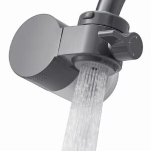 faucet mount water filter, horizontal water purifier for sink tap, carbon fiber filters, removes chlorine lead with 1 filter, fits most kitchen or bathroom faucets, gray