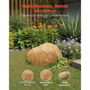 faux rock cover, outdoor fake rock well pump cover, realistic natural texture, lightweight & weather resistant artificial boulder for landscaping garden yard décor, sand yellow, small size