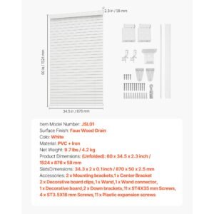 faux wood blinds, 2" slat, 34.5" w x 60" h, cordless window blinds and shades with decorative board, easy to clean and simple light adjustment, for room darkening, home interior windows, white