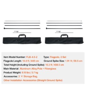 feather flag pole kit, 2 packs swooper flag pole 16.3 ft, sign flag poles for business advertising flags outdoor, with ground stakes and a carrying bag (flag not included)