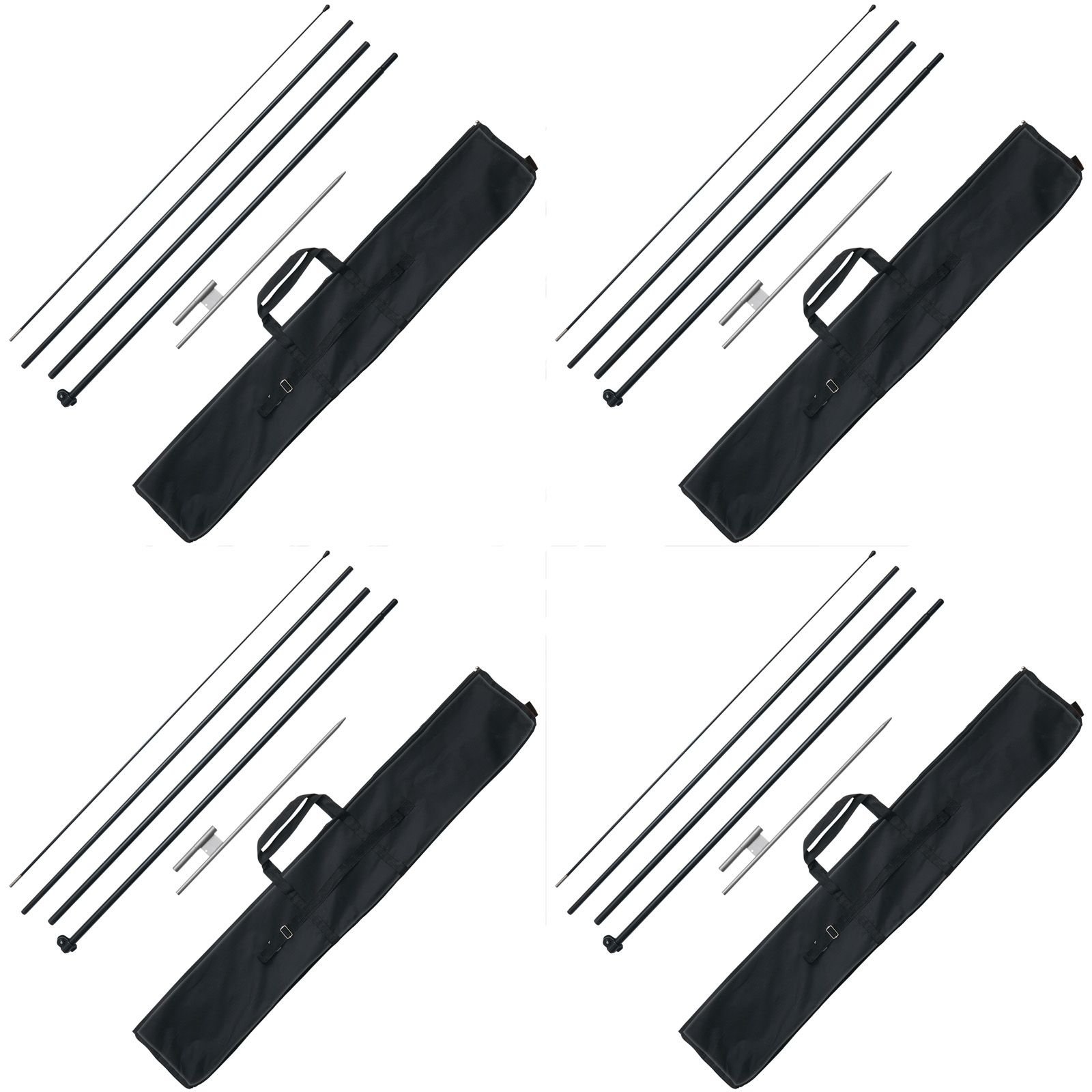 feather flag pole kit, 4 packs swooper flag pole 16.3 ft, sign flag poles for business advertising flags outdoor, with ground stakes and a carrying bag (flag not included)