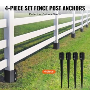 fence post anchor ground spike, 4 pack 36 x 4 x 4 inches outer diameter (inner diameter 3.5 x3.5 inches), metal black powder coated post stake ground, for mailbox deck garden railing