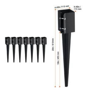 fence post anchor ground spike, 8 pack 24 x 4 x 4 inches outer diameter (inner diameter 3.5 x3.5 inches), metal black powder coated post stake ground, for mailbox deck garden railing