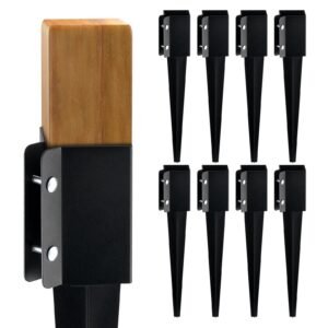 Fence Post Anchor Ground Spike, 8 Pack 24 x 4 x 4 Inches Outer Diameter (Inner Diameter 3.5 x3.5 Inches), Metal Black Powder Coated Post Stake Ground, for Mailbox Deck Garden Railing