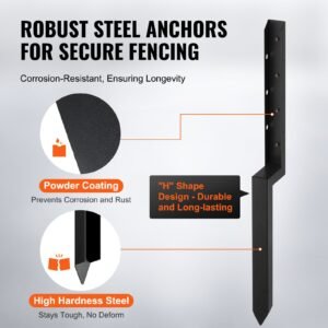 fence post anchor repair kit, 4 pack inner diameter 2 x2 inches heavy duty steel fence post support stakes, anchor ground spike for repair tilted, broken wood fence post