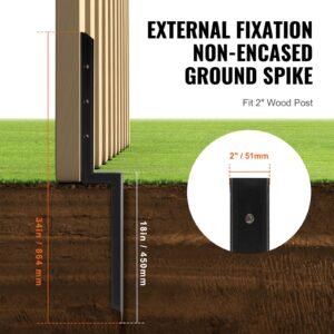 fence post anchor repair kit, 4 pack inner diameter 2 x2 inches heavy duty steel fence post support stakes, anchor ground spike for repair tilted, broken wood fence post