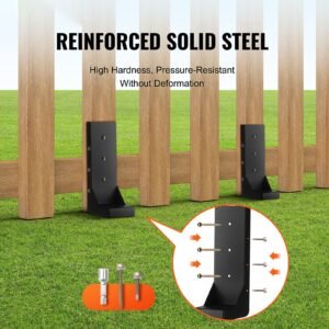 fence post anchor repair kit, 4 pack inner diameter 3.5 x3.5 inches heavy duty steel fence post support stakes, anchor ground spike for repair tilted, broken wood fence post, enveloping
