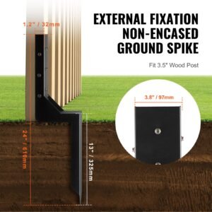 fence post anchor repair kit, 4 pack inner diameter 3.5 x3.5 inches heavy duty steel fence post support stakes, anchor ground spike for repair tilted, broken wood fence post, enveloping