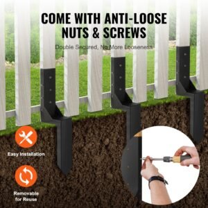 fence post anchor repair kit, 4 pack inner diameter 3.5 x3.5 inches heavy duty steel fence post support stakes, anchor ground spike for repair tilted, broken wood fence post, enveloping