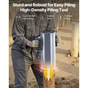 fence post driver, heavy duty t post driver with handles, metal manual pounder rammer for u channel,wooden fence, fits t posts with inner diameter up to 6.1in,ideal for farm, garden, yard