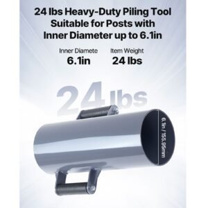 fence post driver, heavy duty t post driver with handles, metal manual pounder rammer for u channel,wooden fence, fits t posts with inner diameter up to 6.1in,ideal for farm, garden, yard