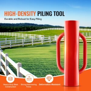 fence post driver with handles, 2.7 in inner diameter t post pole pounder, 14lb heavy duty carbon steel hand post rammer, farm fencing hole digger for u channel, sign pole, wooden post, red