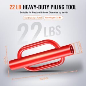 fence post driver with handles, 4.11 in inner diameter t post pole pounder, 22lb heavy duty carbon steel hand post rammer, farm fencing hole digger for u channel, sign pole, wooden post, red