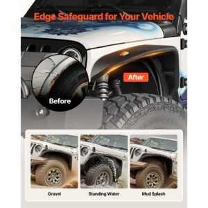 fender flare, front fender flares compatible with 2007 2018 jeep jk/jku 2/4 doors, off road steel liner set with led lighting, fenders for jeep jk, fine textured black paintable wheel flares set