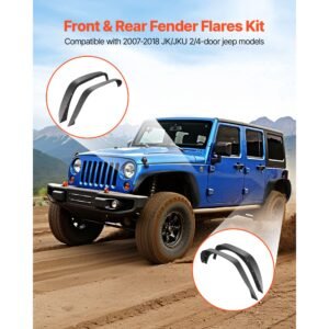 fender flare, front & rear fender flares compatible with 2007 2018 jeeps jk/jku 2/4 doors, fine textured black paintable off road steel liner set, fenders for jeep jk, rust resistant coating