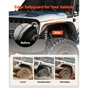 fender flare, front & rear fender flares compatible with 2007 2018 jeeps jk/jku 2/4 doors, fine textured black paintable off road steel liner set, fenders for jeep jk, rust resistant coating