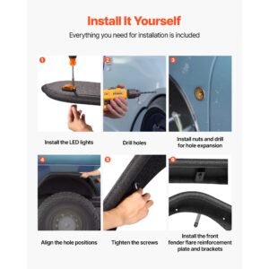fender flare, front & rear jeep fender flares compatible with 2018 2024 jeeps jl/jlu 2/4 doors, off road steel liner set with led lighting, fine textured black paintable fenders for jeep jl