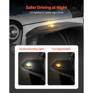 fender flare, front & rear jeep fender flares compatible with 2018 2024 jeeps jl/jlu 2/4 doors, off road steel liner set with led lighting, fine textured black paintable fenders for jeep jl