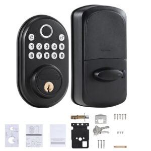Fingerprint Door Lock, with Fingerprint/Keypad Code/Key, One-Time and Anti-Peeking Password, Silent Mode, Constant Unlock Mode, Aluminum Alloy Panel, Electronic Keypad Deadbolt for Entry Doors