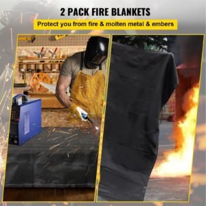 fire blankets, 2 pack welding blankets, 6' x 10' fire suppression blanket, 1022 fahrenheit flame retardant blanket, fiberglass fire retardant blanket with 8 brass gromme