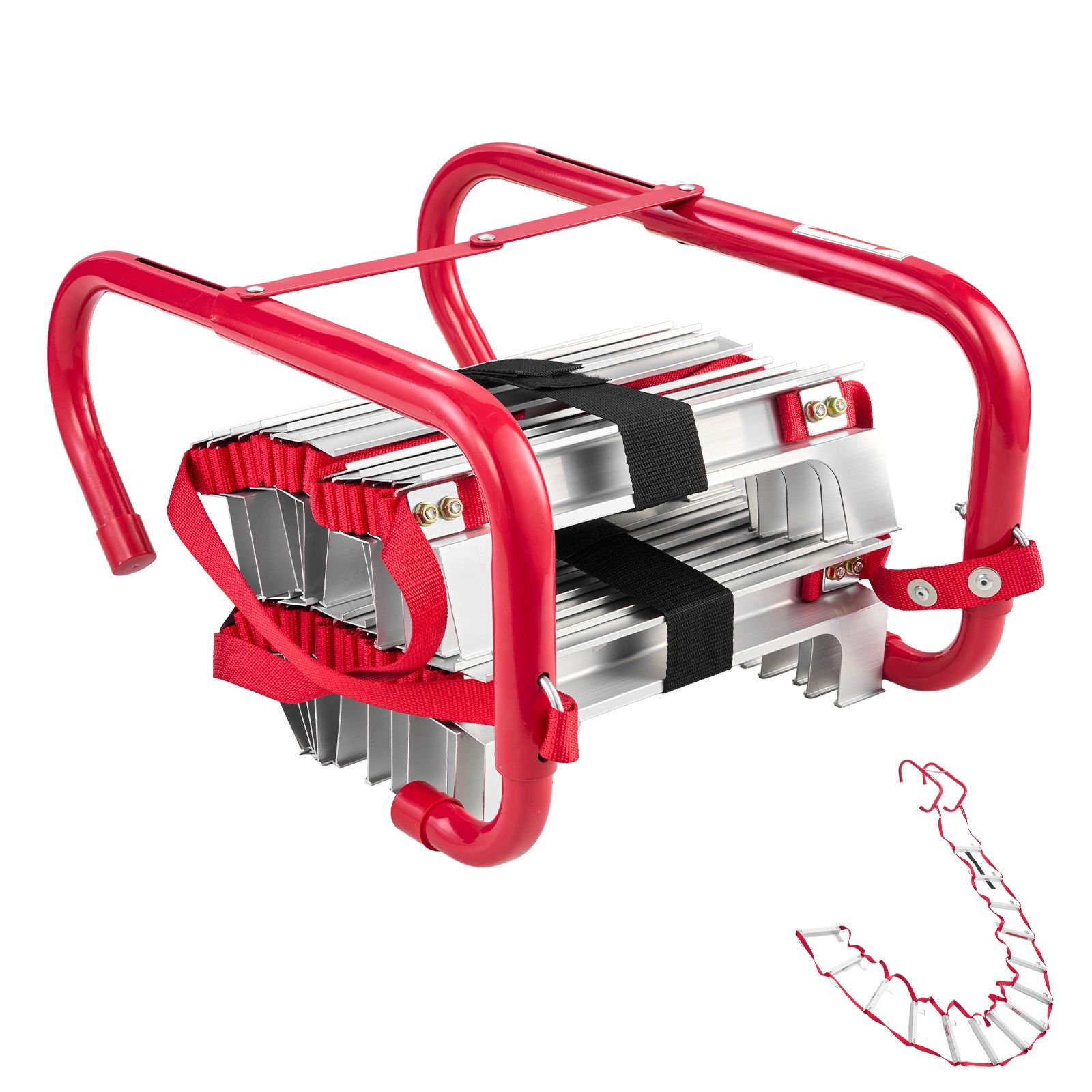 fire escape ladder, 2 story 13ft retractable emergency fire ladder, lightweight aluminum alloy safety escape ladders with sturdy polyester strap, anti slip rung & wide steps, 1000lbs max loading