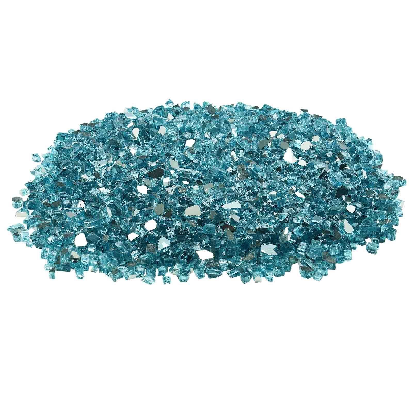 fire glass, 10 lbs / 4.5 kg high temperature resistant fireplace rocks, 1/2 inch / 12.7 mm reflective & smokeless firepit glass rock, high luster stone landscaping for fire pit table, aqua blue
