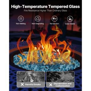 fire glass, 10 lbs / 4.5 kg high temperature resistant fireplace rocks, 1/2 inch / 12.7 mm reflective & smokeless firepit glass rock, high luster stone landscaping for fire pit table, aqua blue