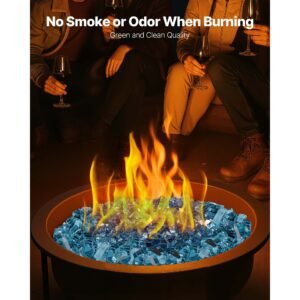 fire glass, 10 lbs / 4.5 kg high temperature resistant fireplace rocks, 1/2 inch / 12.7 mm reflective & smokeless firepit glass rock, high luster stone landscaping for fire pit table, aqua blue