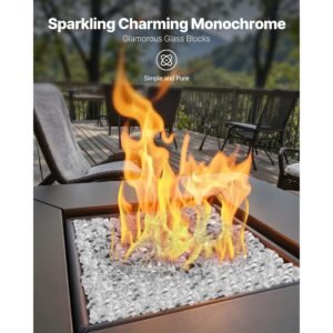 fire glass, 10 lbs / 4.5 kg high temperature resistant fireplace rocks, 1/2 inch / 12.7 mm reflective & smokeless firepit glass rock, high luster stone landscaping for fire pit table, clear