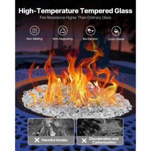 fire glass, 10 lbs / 4.5 kg high temperature resistant fireplace rocks, 1/2 inch / 12.7 mm reflective & smokeless firepit glass rock, high luster stone landscaping for fire pit table, clear