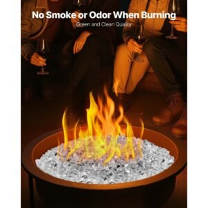 fire glass, 10 lbs / 4.5 kg high temperature resistant fireplace rocks, 1/2 inch / 12.7 mm reflective & smokeless firepit glass rock, high luster stone landscaping for fire pit table, clear