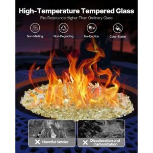 fire glass, 10 lbs / 4.5 kg high temperature resistant fireplace rocks, 1/2 inch / 12.7 mm reflective & smokeless firepit glass rock, high luster stone landscaping for fire pit table, gold