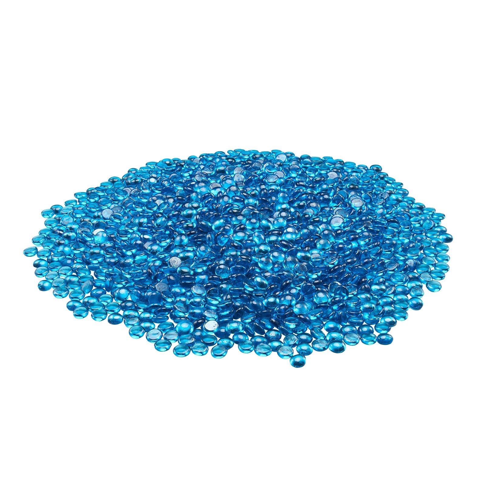 fire glass, 10 lbs / 4.5 kg high temperature resistant fireplace rocks, 3/4 inch / 19.05 mm reflective firepit glass beads, high luster stone landscaping for fire pit table, caribbean blue