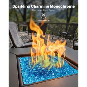 fire glass, 10 lbs / 4.5 kg high temperature resistant fireplace rocks, 3/4 inch / 19.05 mm reflective firepit glass beads, high luster stone landscaping for fire pit table, caribbean blue