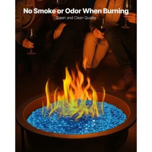 fire glass, 10 lbs / 4.5 kg high temperature resistant fireplace rocks, 3/4 inch / 19.05 mm reflective firepit glass beads, high luster stone landscaping for fire pit table, caribbean blue