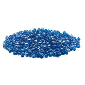 Fire Glass, 10LBS / 4.5KG High-Temperature Resistant Fireplace Rocks, 1 Inch / 25.4 mm Reflective Firepit Glass Diamond Beads, High Luster Stone Landscaping for Fire Pit Table, Caribbean Blue