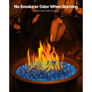 fire glass, 10lbs / 4.5kg high temperature resistant fireplace rocks, 1 inch / 25.4 mm reflective firepit glass diamond beads, high luster stone landscaping for fire pit table, caribbean blue