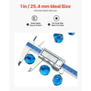 fire glass, 10lbs / 4.5kg high temperature resistant fireplace rocks, 1 inch / 25.4 mm reflective firepit glass diamond beads, high luster stone landscaping for fire pit table, caribbean blue