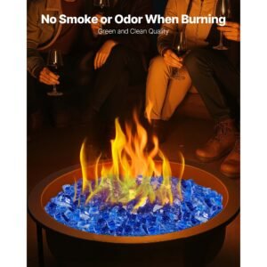 fire glass, 10lbs / 4.5kg high temperature resistant fireplace rocks, 1/2 inch / 12.7 mm reflective & smokeless firepit glass rock, high luster stone landscaping for fire pit table, cobalt blue