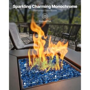 fire glass, 10lbs / 4.5kg high temperature resistant fireplace rocks, 1/2 inch / 12.7 mm reflective & smokeless firepit glass rock, high luster stone landscaping for fire pit table, pacific blue