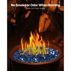 fire glass, 10lbs / 4.5kg high temperature resistant fireplace rocks, 1/2 inch / 12.7 mm reflective & smokeless firepit glass rock, high luster stone landscaping for fire pit table, pacific blue