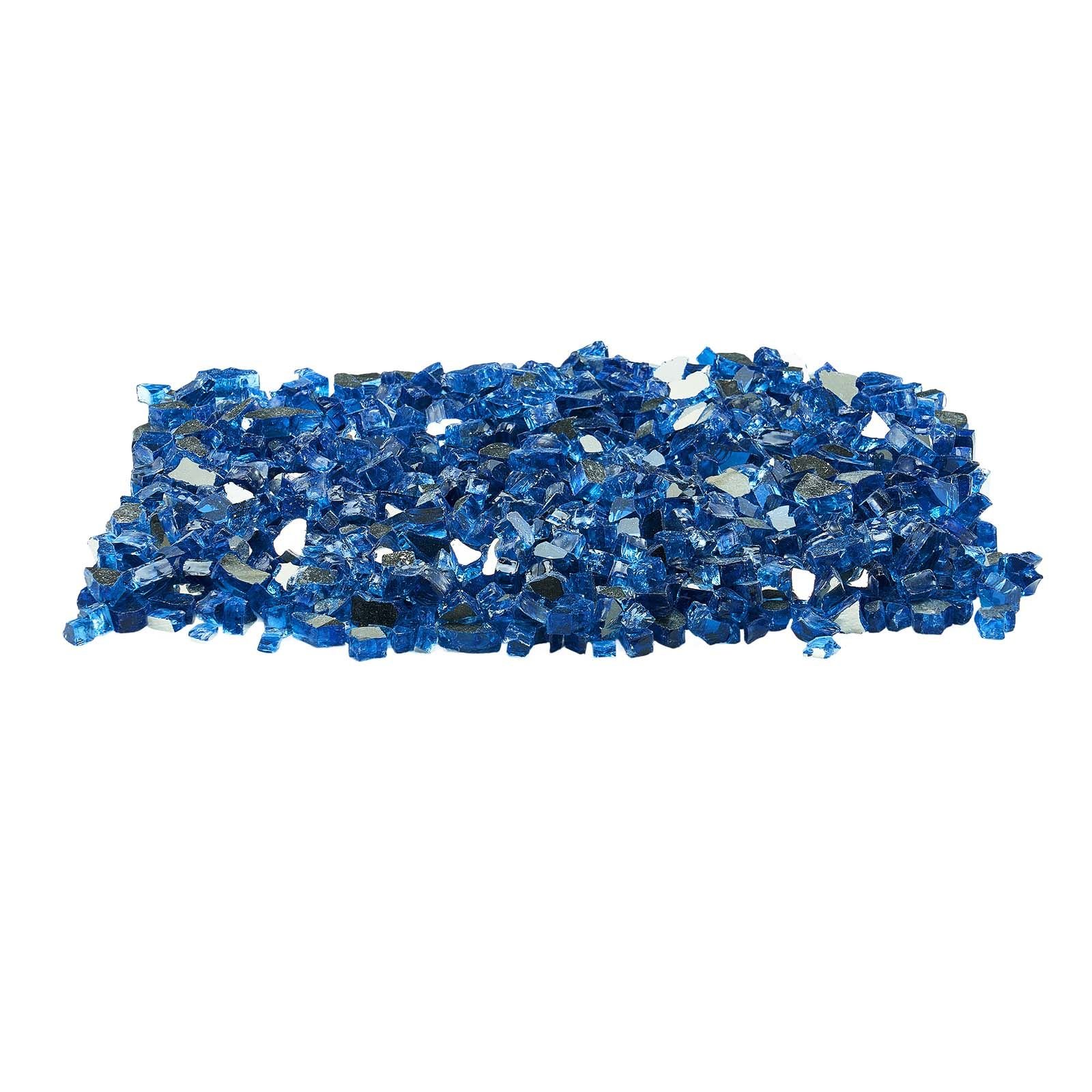 fire glass, 10lbs / 4.5kg high temperature resistant fireplace rocks, 1/2 inch / 12.7 mm reflective & smokeless firepit glass rock, high luster stone landscaping for fire pit table, pacific blue
