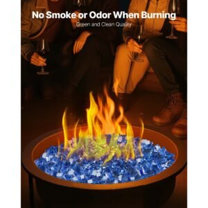 fire glass, 10lbs / 4.5kg high temperature resistant fireplace rocks, 1/4 inch / 6.35 mm reflective & smokeless firepit glass rock, high luster stone landscaping for fire pit table, cobalt blue