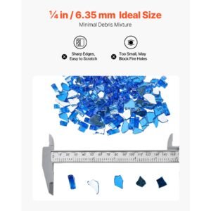 fire glass, 10lbs / 4.5kg high temperature resistant fireplace rocks, 1/4 inch / 6.35 mm reflective & smokeless firepit glass rock, high luster stone landscaping for fire pit table, cobalt blue