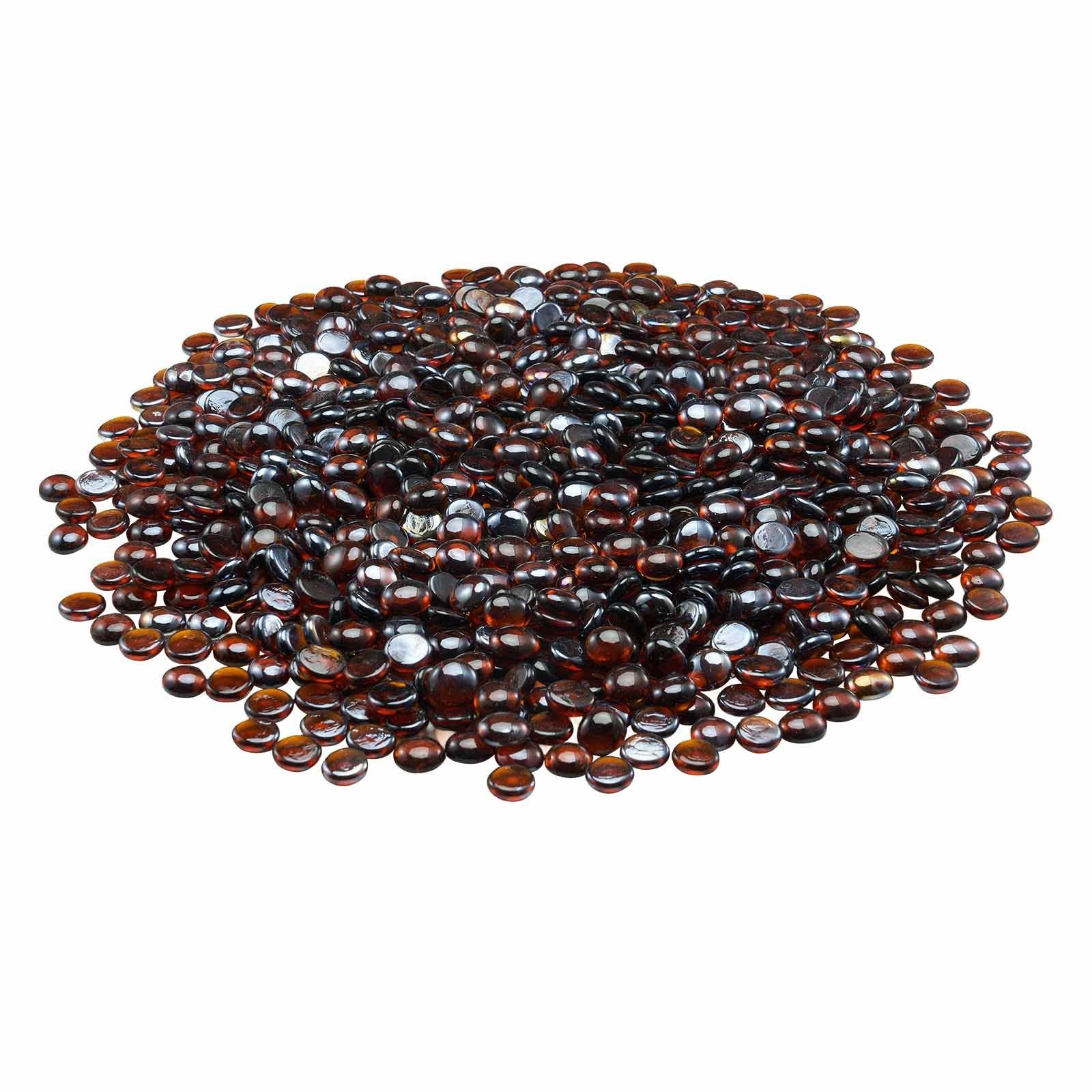 fire glass, 10lbs / 4.5kg high temperature resistant fireplace rocks, 3/4 inch / 19.05 mm reflective & smokeless firepit glass beads, high luster stone landscaping for fire pit table, rich amber